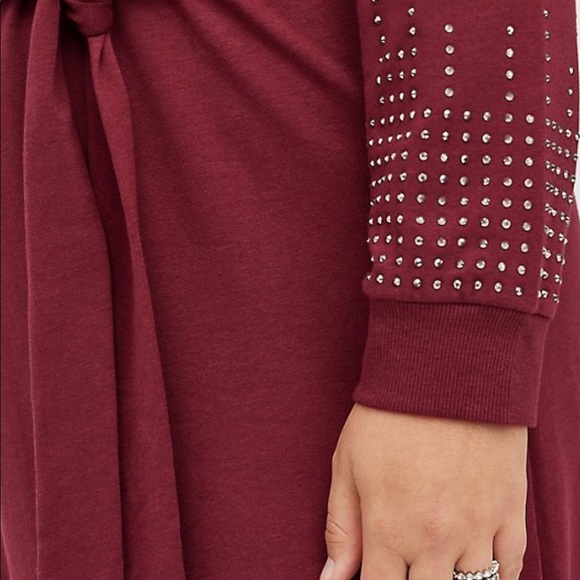 Torrid Pullover Mini Dress - French Terry Embellished Burgundy - Picture 4 of 8